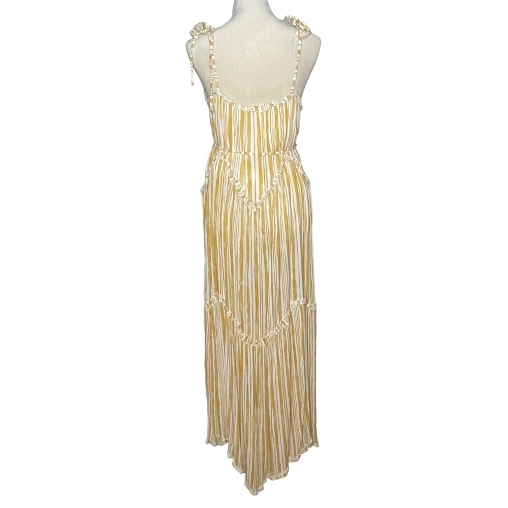 Unbranded Maxi Yellow Mustard Stripped Strappy Shark Tooth Dress - Picture 4 of 10